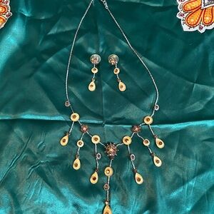 Cascading Yellow, Gold and Silver Necklace and Earring Set